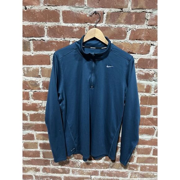 Nike Mens Blue Long Sleeve Running 1/4 Shirt Size Large Dri-Fit - Picture 1 of 3